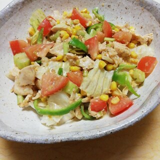 切落しサラダチキンハーブと野菜の深煎りごまサラダ